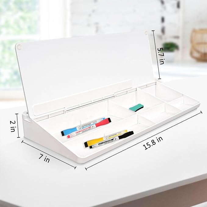 DOLLAR BOSS Glass Desk Whiteboard Small Dry Erase Board Desktop White Board with Storage Drawer Computer Keyboard Stand Desk Organizer Office Accessories Back to School Supplies with 4 Markers, White
