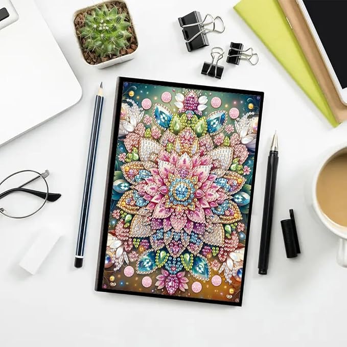 FRANDEK A5 50-Page DIY Mandala Diamond Art Painting Notebook with Beautiful Patterns, Special Shaped Diamond Art Craft for Beginners Adults Gift