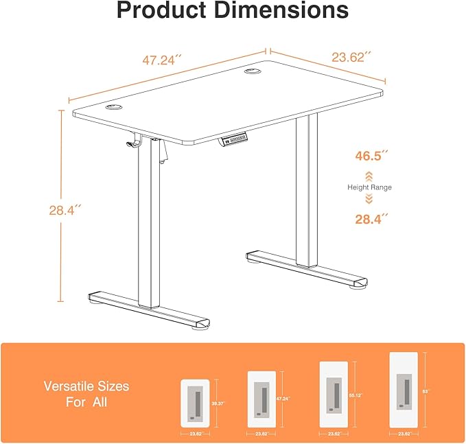 Sweetcrispy Electric Standing Desk Adjustable Height, 48x24 Inch Sit Stand Up Home Office Desks Computer Workstation PC Work Table with 3 Memory Preset Splice Wood Board Metal Frame, Oak
