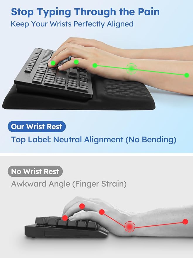 Cirhy 2-in-1 Keyboard Stand and Wrist Rest, Ergonomic Adjustable Keyboard Riser with Memory Foam Cushion, Non-Slip Silicone Base, Wrist Support for Typing, Gaming, Office and Study