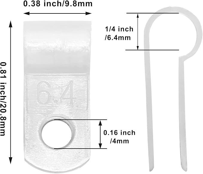 1/4 Inch Nylon Cable Clamps, White, 60pcs R-Type Wire Cable Clips | M4 Screws Included, Screw Mounting Cord Fastener, Wire Management