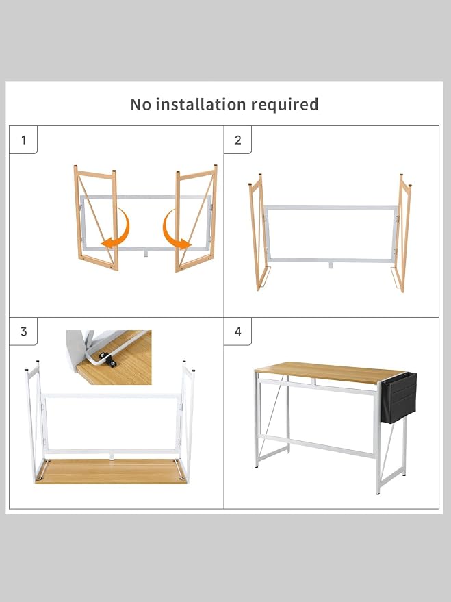 Modern Foldable Desk Writing Computer Desk, Beige, 39.4 inch