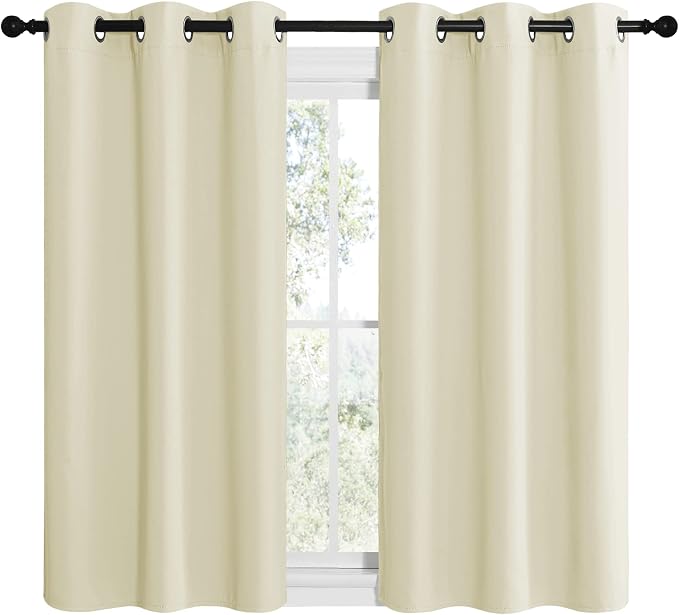 NICETOWN Kitchen Curtains for Decoration, Thermal Insulated Grommet Room Darkening Draperies/Panels for Laundry (Beige, 2 Panels, W42 x L50 inches)