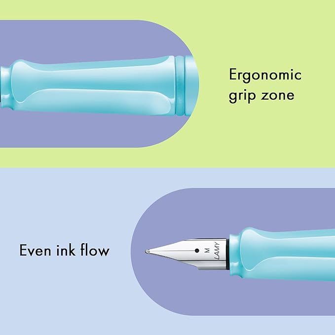 LAMY safari aquasky - Fountain Pen with ergonomic grip & polished steel nib in size EF - ideal for any Writing & Calligraphy - including LAMY T 10 blue cartridge - Right-Handed