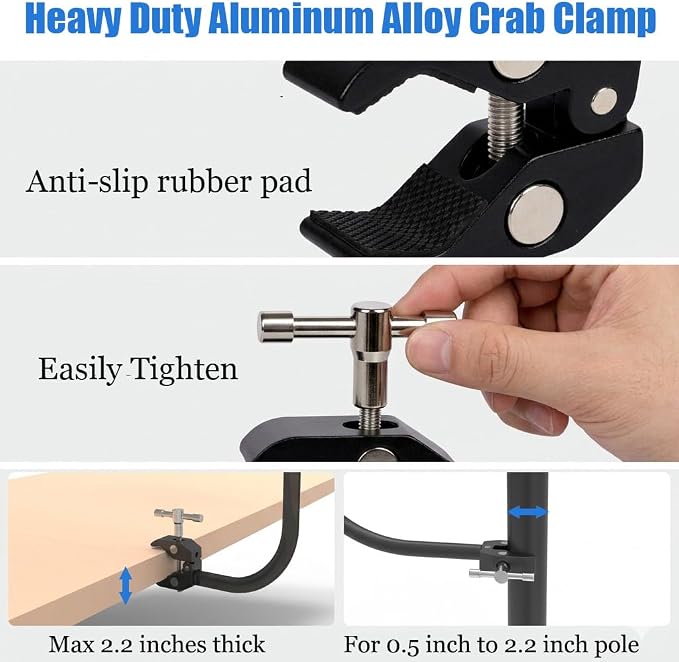 Kereal Microphone Stand Arm Gooseneck 22” Extender Mic Clip With 1/4" to 3/8" Adapter Mount & Metal Crab Clamp,Mic Holder For Podium,Kick Drum,Compatible with Fifine,Shure,Blue,Snowball,AT2020,Razer