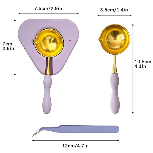 Wax Seal Warmer Wax Seal Kit with Spoon and Tweezers, Great Tool for Melting Sealing Beads (Purple)