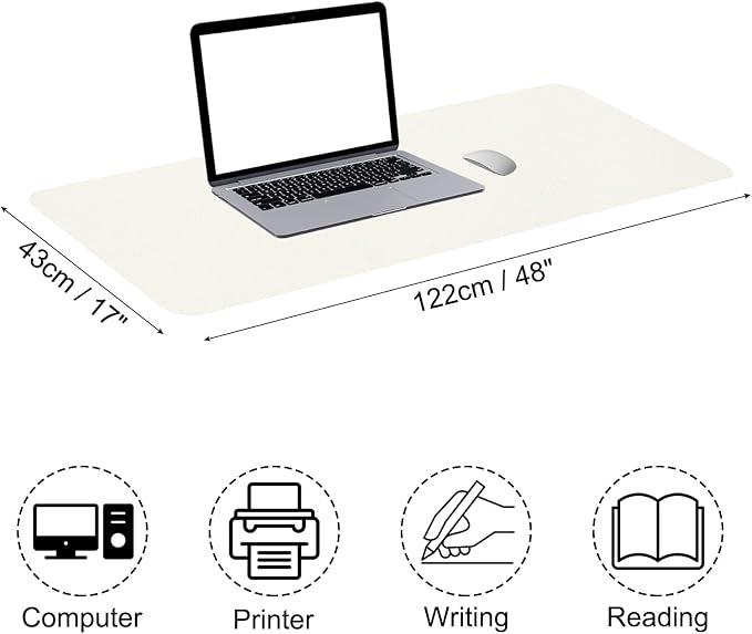 PATIKIL Large Desk Mat, 48"x17" Non-Slip Waterproof PU Leather Large Desk Pad Large Desktop Protector Cover Dual Sided Desk Pad for Office Home Work Study, Cream