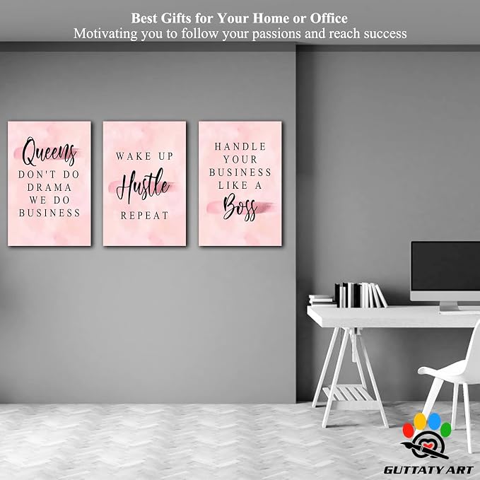 Office Wall Art-3 Panel Motivational Wall Art, Inspirational Quotes Canvas Art for Home Office Wall Decor,Positive Quote Wall Decor, Entrepreneur Words Poster Frame for Company Wall Decor 20”x30”x3Pcs