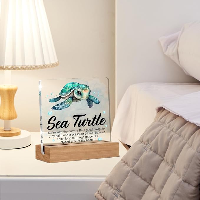 Inspirational Motivational Gifts - Turtle Gifts for Women Men - Sea Turtle Clear Desk Decorative Sign Home Decor