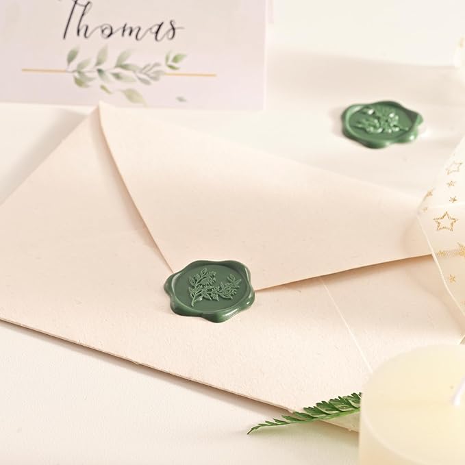 UNIQOOO Wax Seal Stickers - Eucalyptus Wedding Invitation Envelope Seal Stickers, 100 Pcs Self- Adhesive Olive Green Stickers, Perfect for Invitation, Envelopes, Gift Wrapping, Christmas