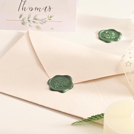 UNIQOOO Wax Seal Stickers - Eucalyptus Wedding Invitation Envelope Seal Stickers, 50 Pcs Self- Adhesive Olive Green Stickers, Perfect for Invitation, Envelopes, Gift Wrapping, Christmas