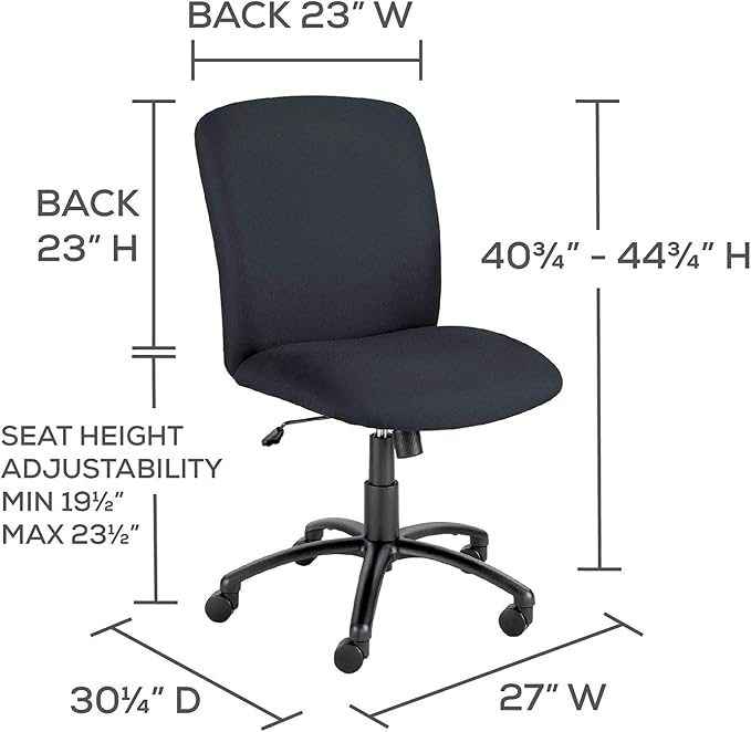 Safco High Back Big and Tall Swivel Desk Task Chair Adjustable Height and Rolling Base, Rated for 24-7 Use, 500 lbs. Weight Capacity, Work or Home Office, Black (3490BL)