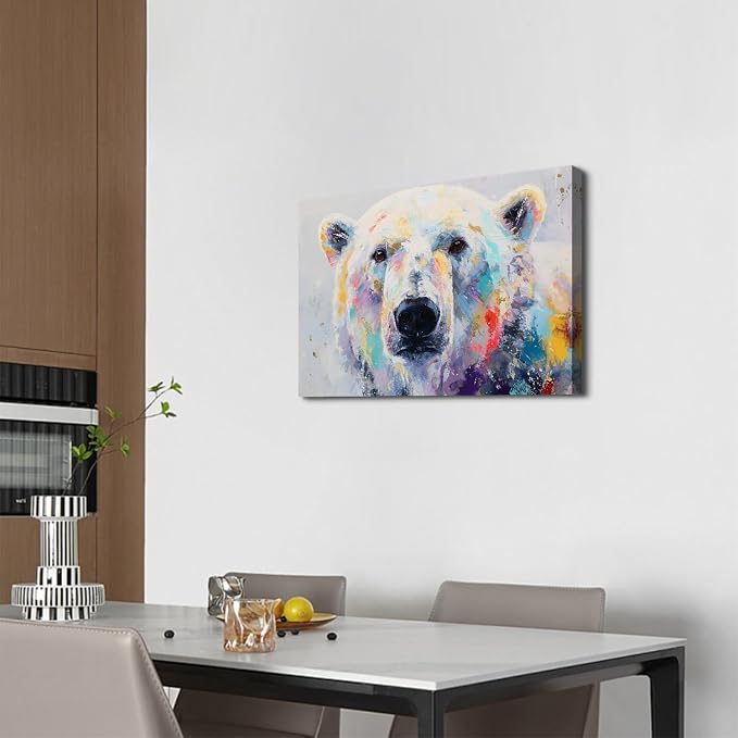 Graffiti Animal Canvas Wall Art for Kids Bedroom Abstract Bear Paintings Wall Decor Colorful Funny Bear Head Pictures Prints Rustic Farmhouse Posters Banksy Artwork Bedroom Bathroom Decorations 16x24"