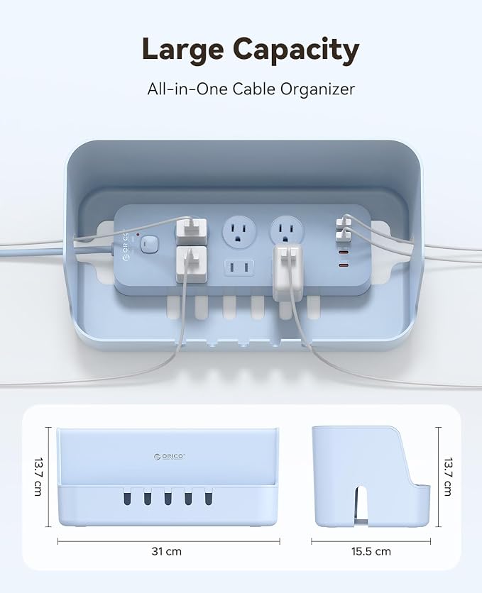 ORICO Cable Management Box with Phone Stand Lid, Large Cord Organizer Case for Hiding Power Strips & Surge Protectors, Heat Dissipation Desktop Wire Hider for Home, Office, School - PB02
