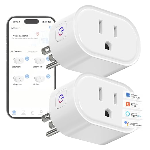 Smart Home Plug, MOOEGG 2.4GHz WiFi Smart Socket, Works with Alexa & Google Assistant, 10A Mini Smart Outlet, APP Timer, Countdown & Group Control, No Hub Needed, ETL FCC RoHS Certified, White,2 Pack
