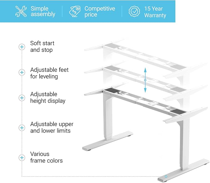 Standing Desk Legs Dual Motor - Adjustable 3 Stages Frame for DIY Stand up Home Office Desks Suites Tops from 48" to 73" FLT-02 White