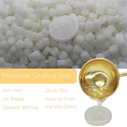 Wax Seal Beads Kit - 300pcs Translucent Sealing Wax Beads with Wood Melting Warmer, Spoon & 10 Mini Candles for Stamp Seals, Wedding Invitation, Envelope, Cards, Gift Wrapping Decorations