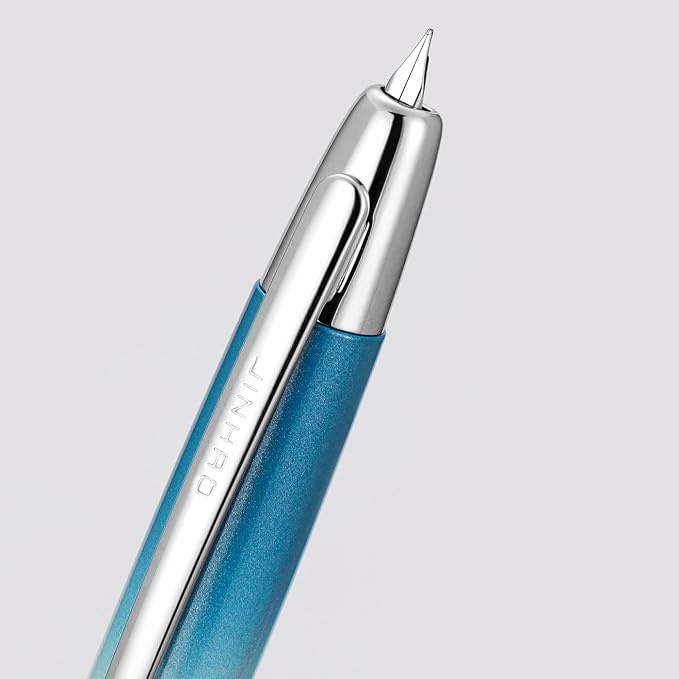 Jinhao 10 Press Fountain Pen with Box, Gradient Blue Retractable Extra Fine Nib with Ink Converter Limited Edition Set (Silver Clip)