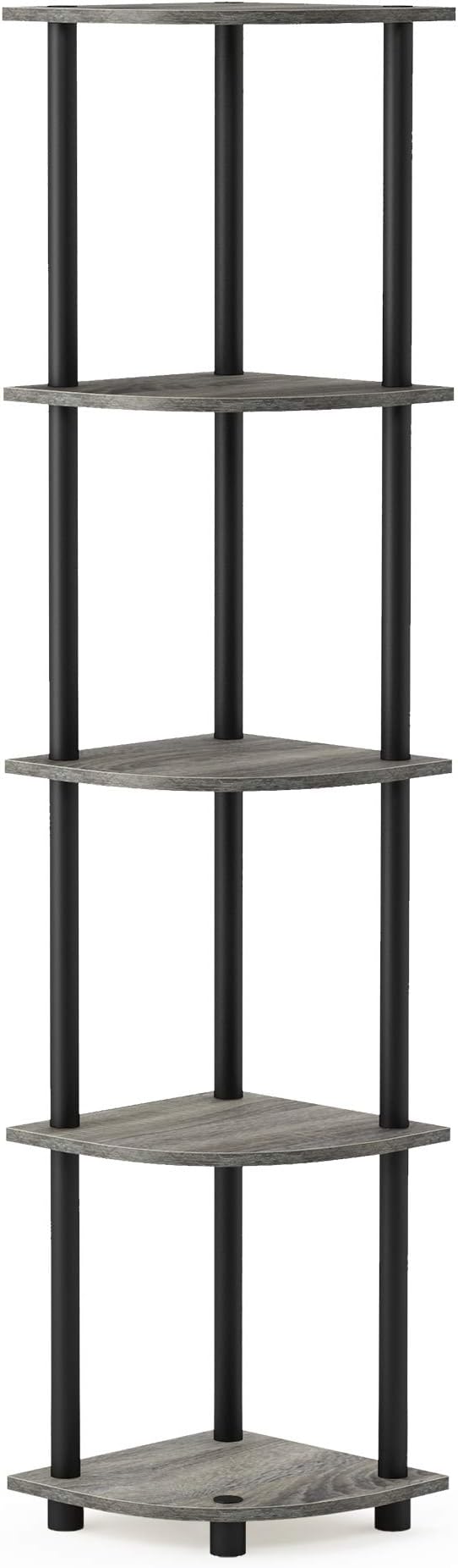 Furinno TURN-N-TUBE Corner Shelf, 5-Tier Corner Bookshelf, Open Storage Shelves, for Organization and Storage, Living Room, Home Office, Garage, Bedroom, French Oak