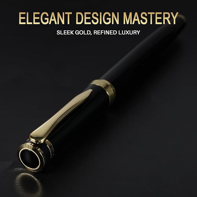 Fountain Pen with Fine Nib | Luxury Black Finish, Smooth Ink Flow, Complete Set with Ink Cartridges, Converter & Sleeve | Ideal for Professionals, Office, Journaling, and Gifts