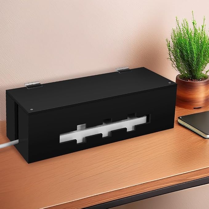Cable Management Box with Magnetic Lock, Cord Organizer for Desk | Acrylic,compact,fits standard power strips & flat plugs,hides TV/computer wires,magnetic lid,child safe,for home office desk
