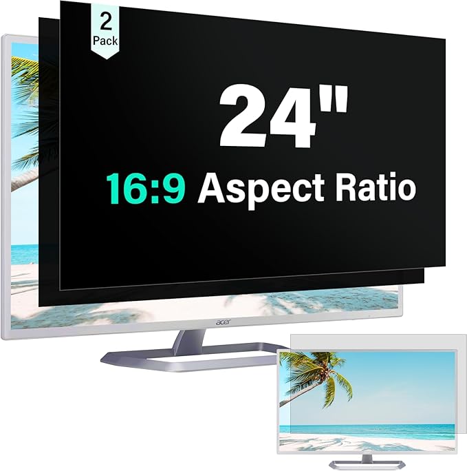 [2 Pack] 24 Inch Computer Privacy Screen for 16:9 Aspect Ratio Widescreen Monitor, Eye Protection Anti Glare Blue Light Computer Monitor Privacy Filter, Removable 24 in Protector Film