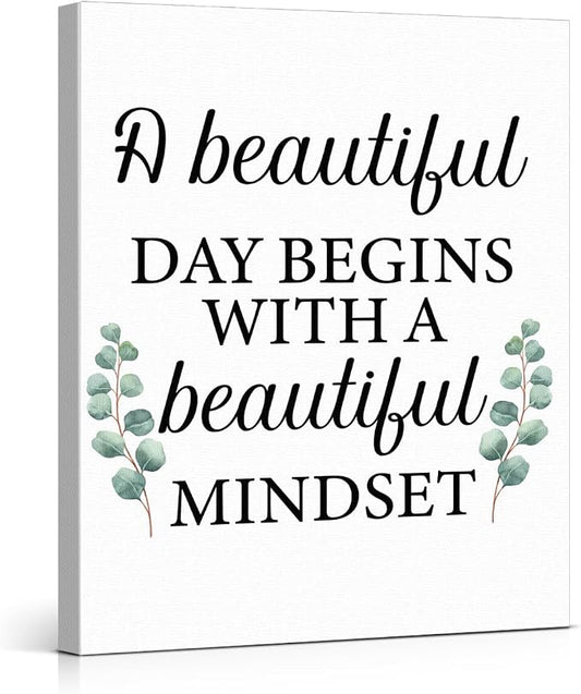 Motivational Eucalyptus Wall Art Decor, Inspirational Green Botanical Pictures Positive Quotes Canvas Painting Posters for Office Living Room Bedroom Decoration (8 X 10 Inches, Framed)
