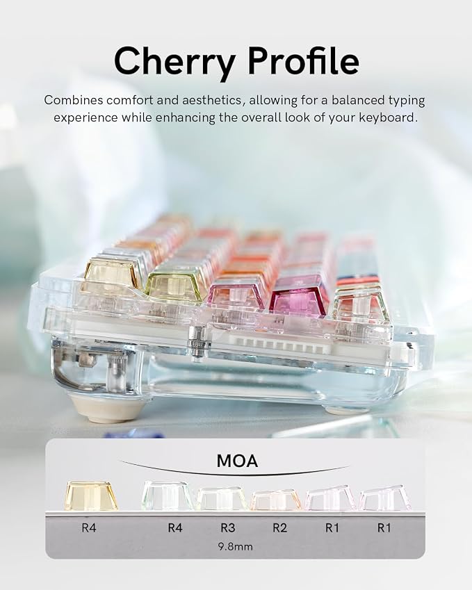Keymatic Cherry Profile PC Transparent Keycaps, 123 Keys Dye-Sublimation Custom Keyboard Keycaps Shine Through Cute Rainbow Key Cap Set for Cherry MX Swithes Mechanical Keyboard(Only Keycap Set)
