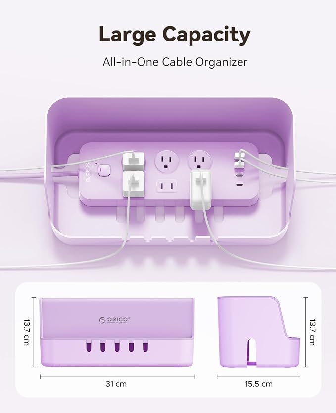 ORICO Cable Management Box with Phone Stand Lid, Large Cord Organizer Case for Hiding Power Strips & Surge Protectors, Heat Dissipation Desktop Wire Hider for Home, Office, School - PB02