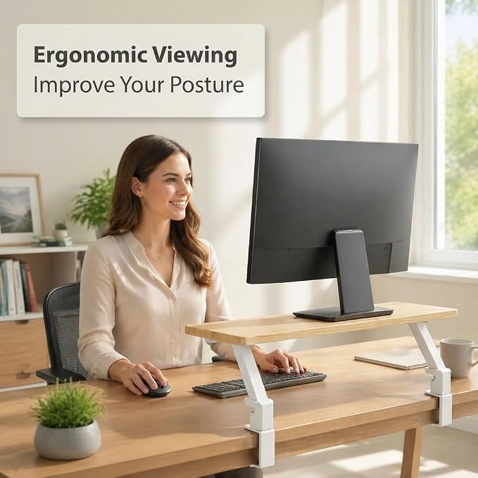 25.98'' x 9.84 ''Desktop Extender Suitable for Ergonomic Computer Monitors and Laptop risers -Floating Desktop Organizer with Clip-on Base (White)