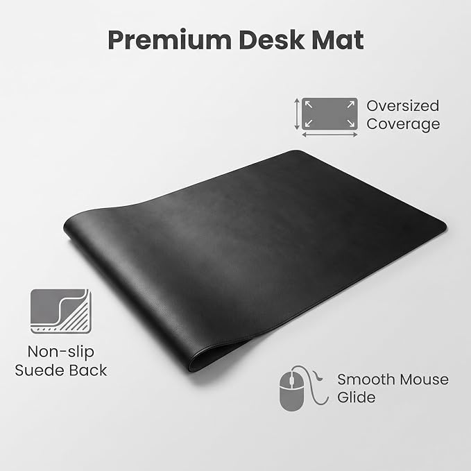 12" x 40" Waterproof Fabric Desk Pad, Suede Design-Slip Base, Stitched Edges No Curling, Fits Laptop Keyboard and Mouse, Smooth Office Mat Mouse Pad for Work, Black