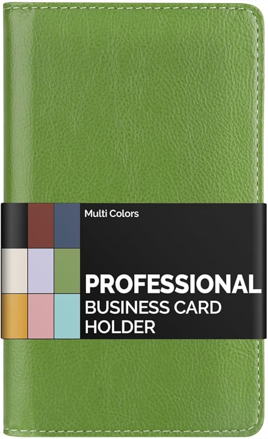 Sooez Leather Professional Business Card Book Holder Organizer, 240 Capacity Credit Card Booklet, PU Name Cards Holder Storage File for Men Women, 7.7"x 4.5" x 0.7", Grass Green