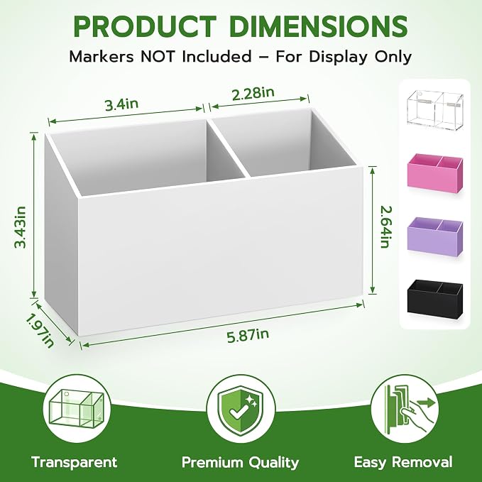 MR.MATE Magnetic Pen Holder, Magnetic Dry Erase Marker Holder for Whiteboard, Non-Slip Pencil Cup Holders for Fridge, Magnet Locker Organizer for Office Classroom Desk Accessories (White)