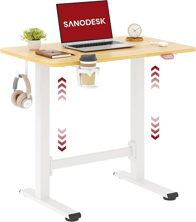 SANODESK Mobile Workstation Standing Desk with Gas-Spring Lift, Rolling Desk 32x20''Adjustable Height, One-Piece Desktop Workstation，Walking Pad & Treadmill Compatible, Portable Home Office