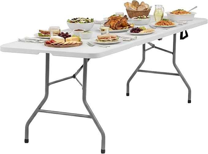 FDW 6FT Plastic Folding Table, Portable with Carrying Handle Perfect for Indoor, Outdoor, Party, Dining, Wedding, Events, Camping, White