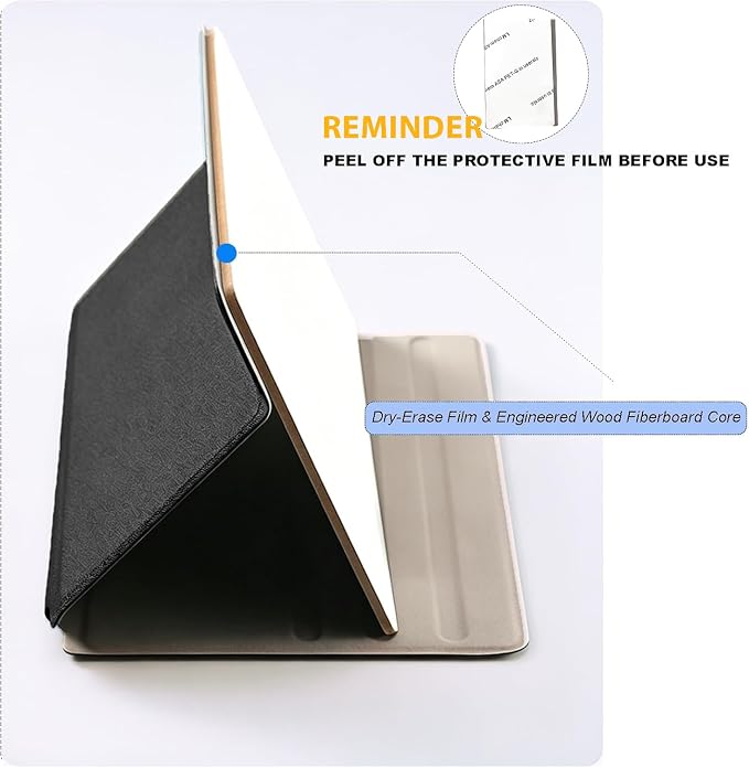 Portable Small Dry Erase Board with Stand, Reusable White Board Handheld Whiteboard Dry Erase Notebook, Standable Desktop Notepad, Home Office Study Essentials-PU Cover Writing Board 9.5" x 6.6"-Black