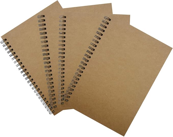Yansanido Spiral Notebook, 4 Pcs A5 Brown Craft Softcover 8mm Ruled 60 Sheets -120 Pages Journals for Study and Notes (4PCS Brown Lined)