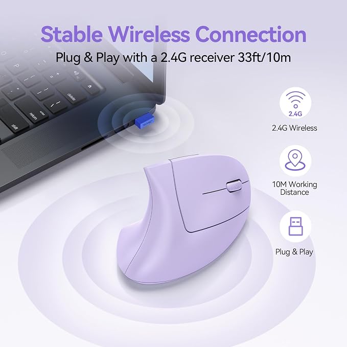 TECKNET Ergonomic Mouse Wireless, Rechargeable Mouse Silent for Carpal Tunnel Right Hand, 2.4GHz USB Vertical Mouse Wireless for Laptop, 5 Adjustable 4800 DPI, Computer, MacBook, Desktop