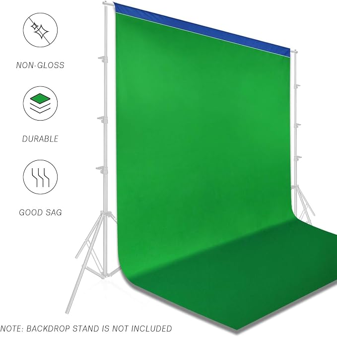 EMART Green and Blue 2-in-1 Photo Backdrop Curtain, 6 x 9 ft Photography Green Screen Background Fabric Cloth and Blue Back Drops Pack for Photoshoot Zoom Meeting Chromakey Party Birthday