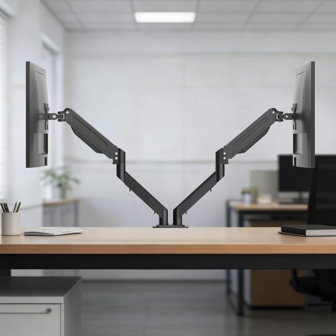 Dual Monitor Arm 32inch, Dual Monitor Mount, Monitor Desk Mount, Dual Monitor Stand Vesa Bracket, Monitor Stands for 17-32inch & 22lbs Monitors VESA Mount Computer Monitor Arm, Double Gas Spring Arm