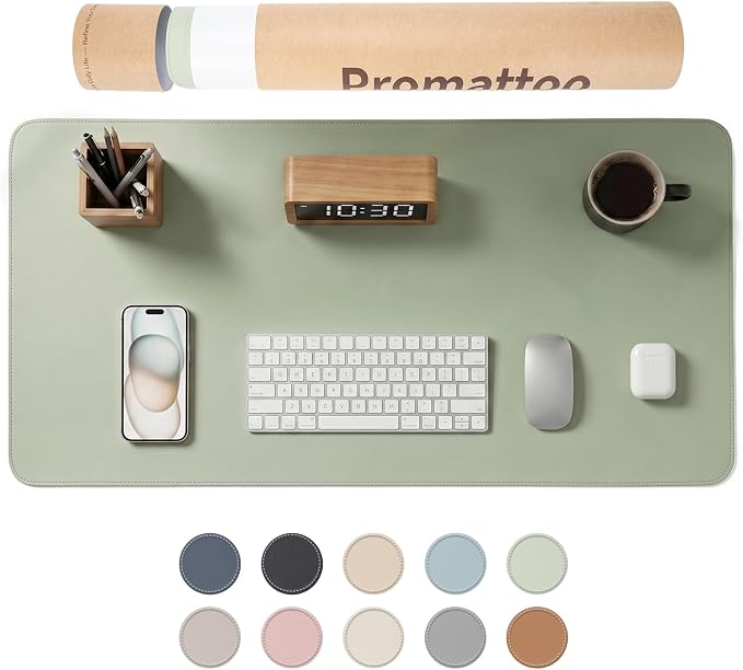 Large Desk Pad Non-Slip Desk Mat Protector for Keyboard Mouse Waterproof Vegan Leather Surface Faux Leather Laptop Mat Smooth Mouse Pad Premium Gift Tube Matcha Green 39" x 17"