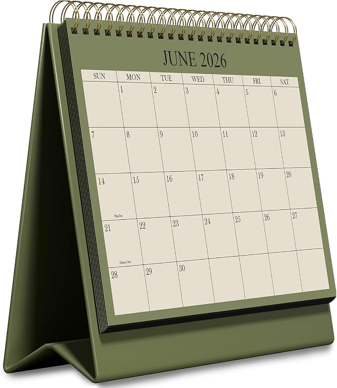 Desk Calendar 2026-2027 - Runs July 2026 until December 2027 - Beautiful Small Flip Desktop Calendar for Easy Organizing, 6" x 8", Green