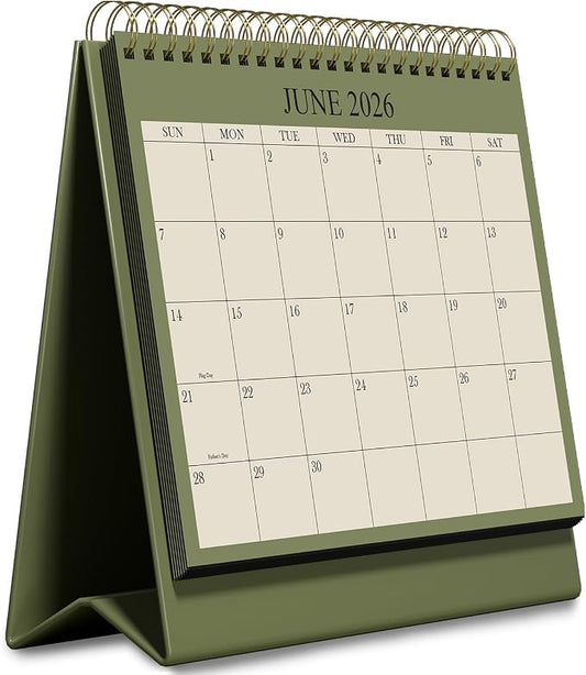 Desk Calendar 2026-2027 - Runs July 2026 until December 2027 - Beautiful Small Flip Desktop Calendar for Easy Organizing, 6" x 8", Green