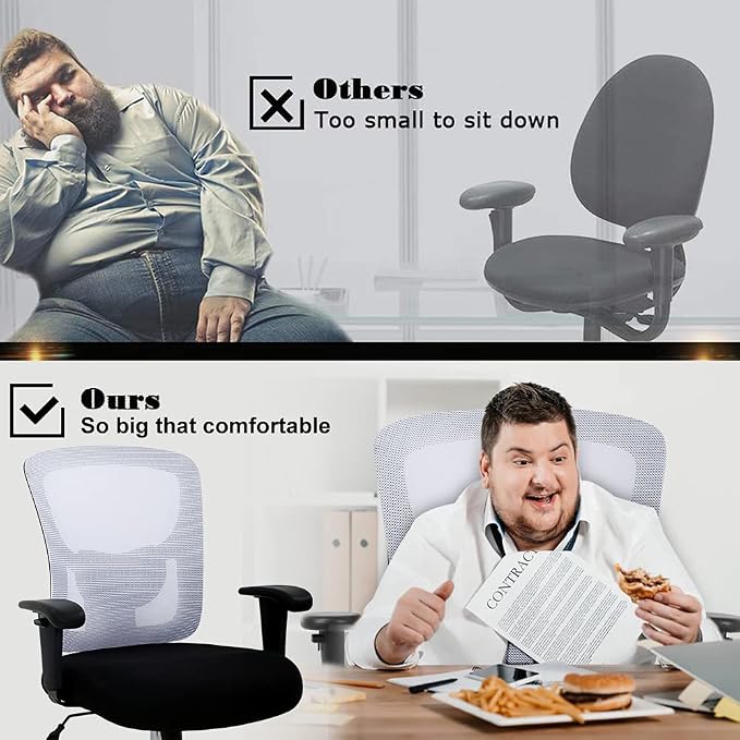Big & Tall Office Chair Heavy Duty 400LBS Computer Desk Chair Ergonomic Task Rolling Swivel Mesh Chair with Lumbar Support & Adjustable Armrest Executive Chair for Women Men, White