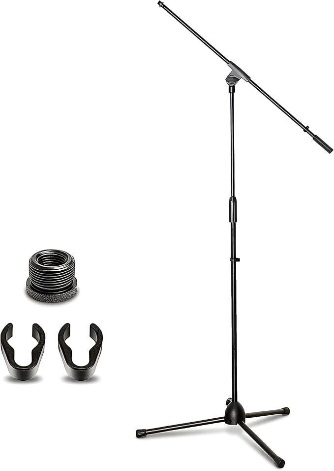 AxcessAbles MS-101 Microphone Stand with Boom Arm, Height Adjustable 37"-64" With 30" Boom arm, Folding Tripod Base, Portable Floor Mic Stand for Singing, Podcasting, Recording, Studio & Stage