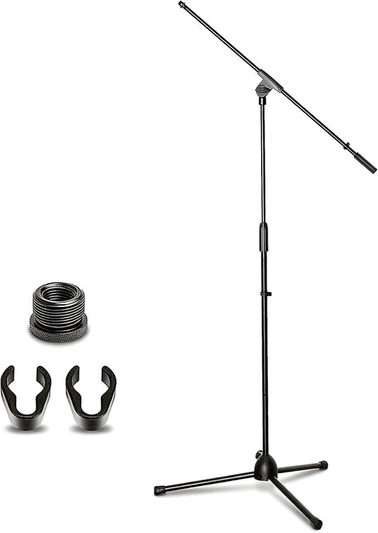 AxcessAbles MS-101 Microphone Stand with Boom Arm, Height Adjustable 37"-64" With 30" Boom arm, Folding Tripod Base, Portable Floor Mic Stand for Singing, Podcasting, Recording, Studio & Stage