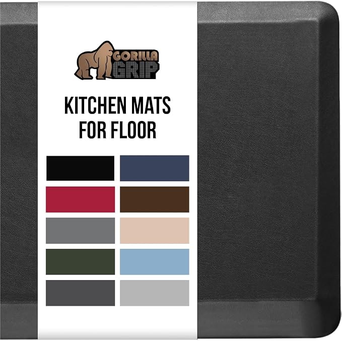 GORILLA GRIP Comfortable Cushioned Kitchen Mats for Floor, 70x24, Waterproof and Stain Resistant Soft Top, 3/4 Inch Thick Ergonomic Standing Desk Anti Fatigue Mat, Foam Supports Ankles and Feet, Onyx