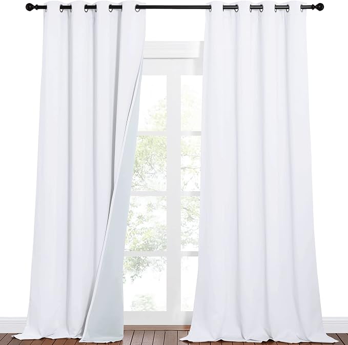 NICETOWN Noise Dampening Curtains for Large Window, Separating Wall Divider, Energy Smart & Full Blackout Drapes for Patio Door Office, Thermal Insulated Guest Room Lined Curtains (White, 52" x 108")