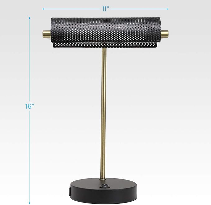 O’Bright LED Desk Lamp with USB Charging Port, Metal Lamp, Flexible Swivel Arms, Soft White LED Reading Light (3000K), Bedside Reading Lamp, Office Lamp, Table Lamp, ETL Listed (Piano Lamp - Black)