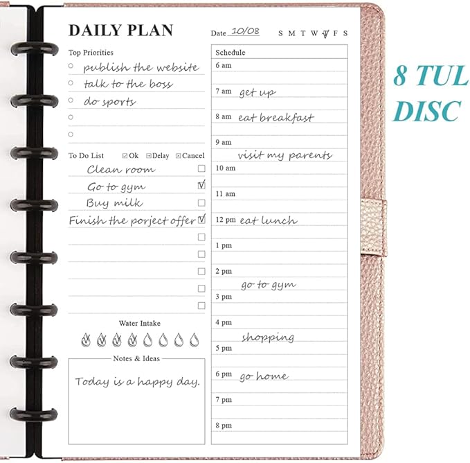 ZGMJ Undated Daily Planner Refill - A5 Day Planner With Insect To Do List, 100 Sheets/200 Pages, 8-Disc Discbound Notebook, 100gsm White Paper, 5.8'' x 8.3'', Junior Size